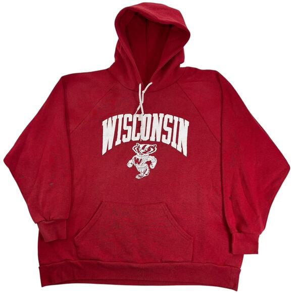 Vintage 80s Wisconsin Badgers Hoodie Mens Large University of Madison Sweatshirt - Picture 1 of 10